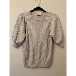 Elie Tahari Cable Knit Short Sleeve Sweater Beige Cream Puff Sleeve Small